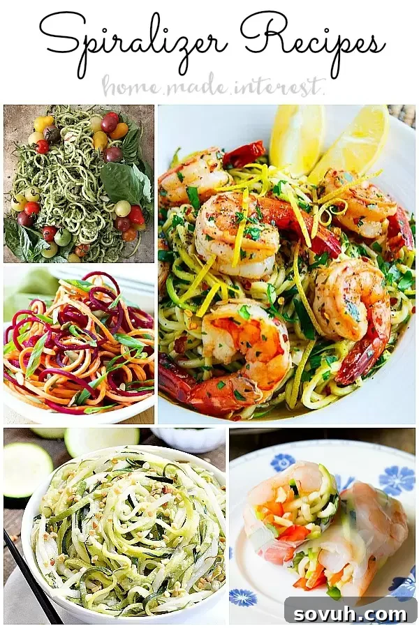 A beautifully arranged plate of spiralized zucchini noodles with fresh vegetables and a vibrant sauce, highlighting the versatile use of a spiralizer for healthy meal prep.