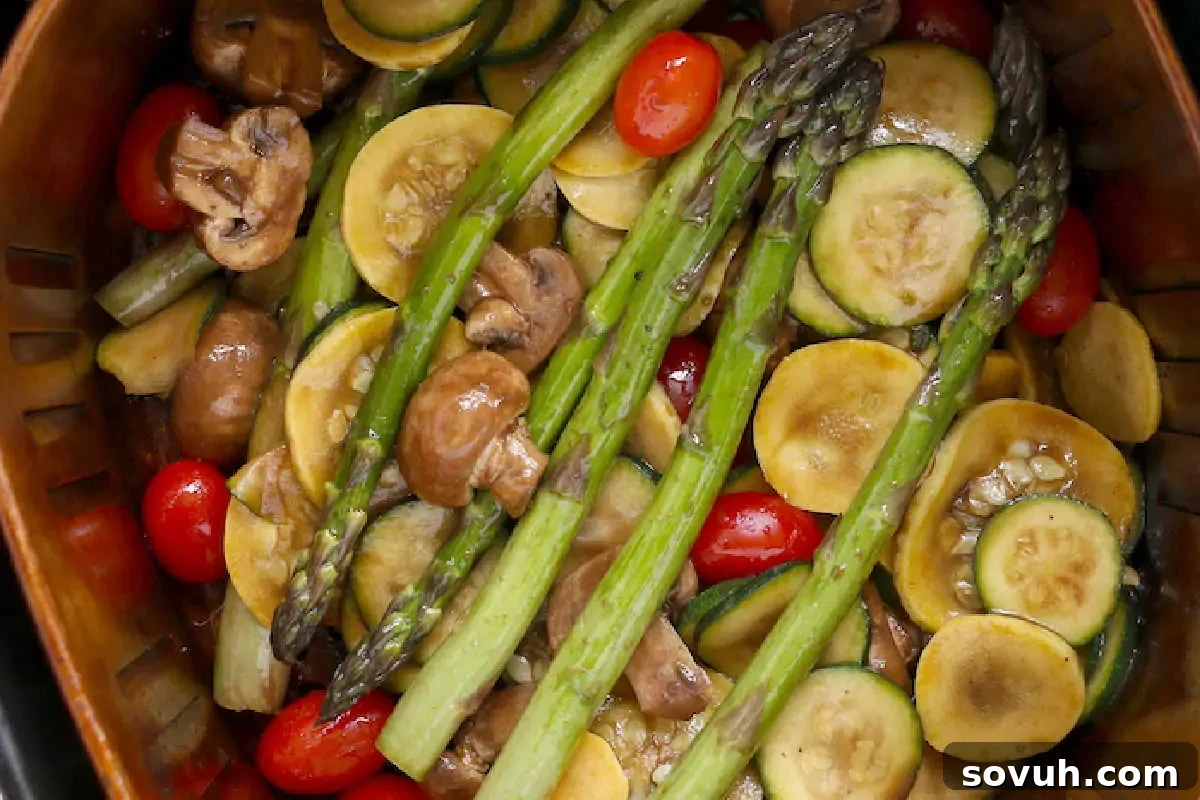 mixed vegetables coated with balsamic reduction 