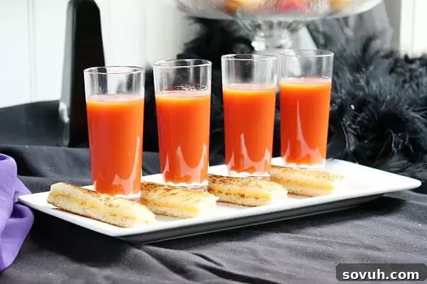 Grilled cheese sticks and tomato soup shooters inspired by Jafar for a Disney Descendants party