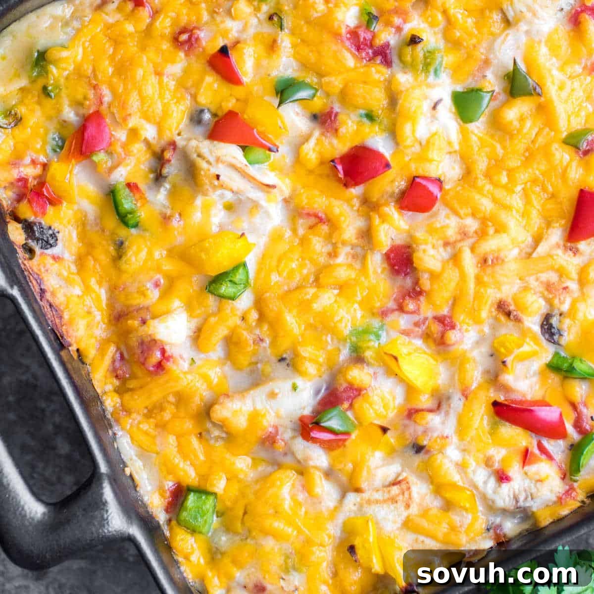 King Ranch Chicken Casserole ready to serve, square image
