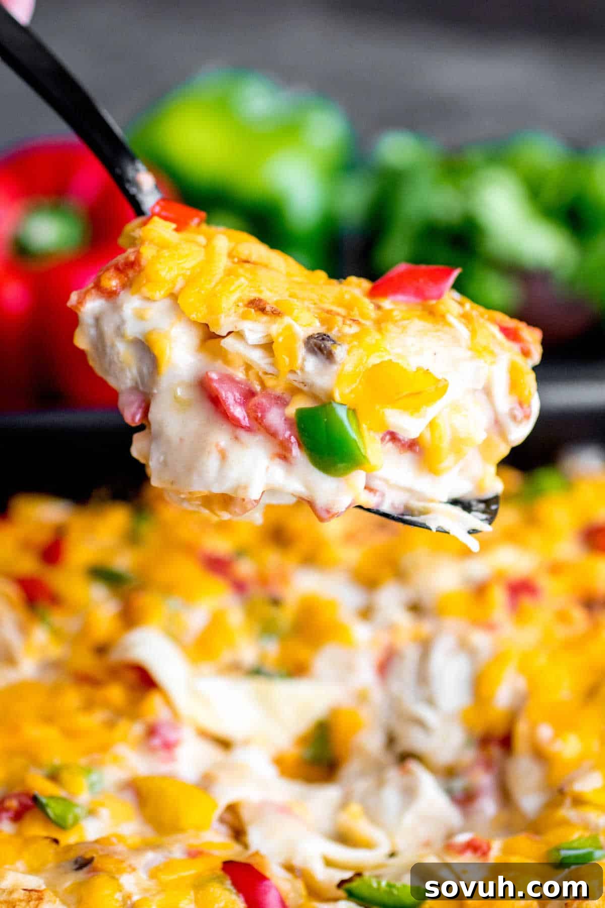 Scoop of King Ranch Chicken Casserole served on a plate