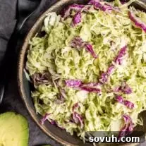 Avocado Keto Coleslaw in wooden bowl