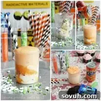 A Mad Scientist Float recipe image with vanilla ice cream, OREOs, and Fanta.