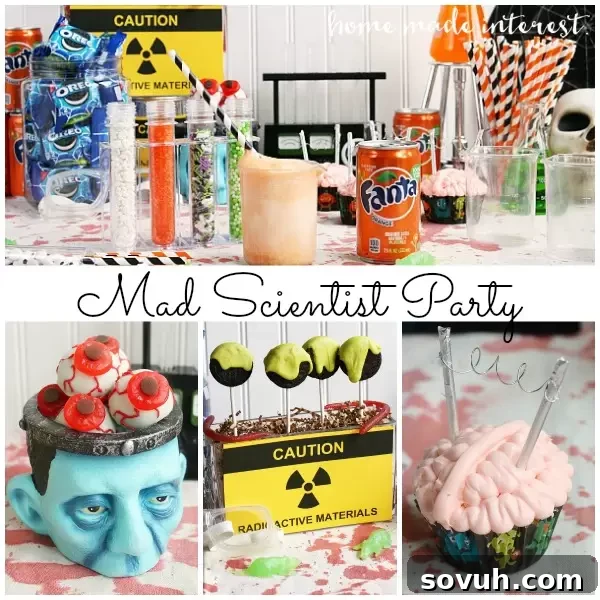Mental Morsels 7 Halloween is all about food, fun, and being creepy. We’ve got some ideas for a simple Mad Scientist Halloween Party. Brain cupcakes, OREO ball eyeballs, and ice cream floats make with creepy ingredients!