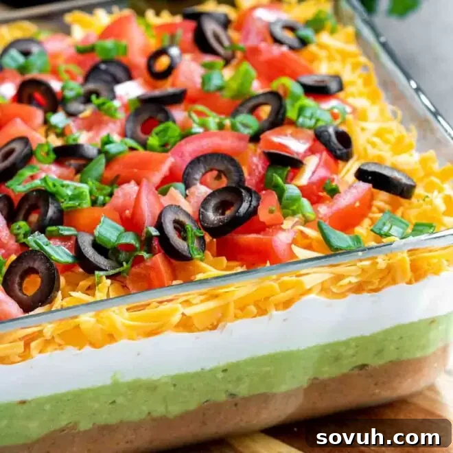 make ahead 7 Layer Dip in glass dish