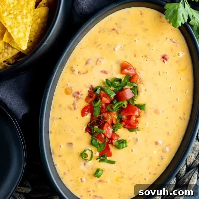 Rotel Dip made with velveeta cheese in a black bowl topped with tomatoes
