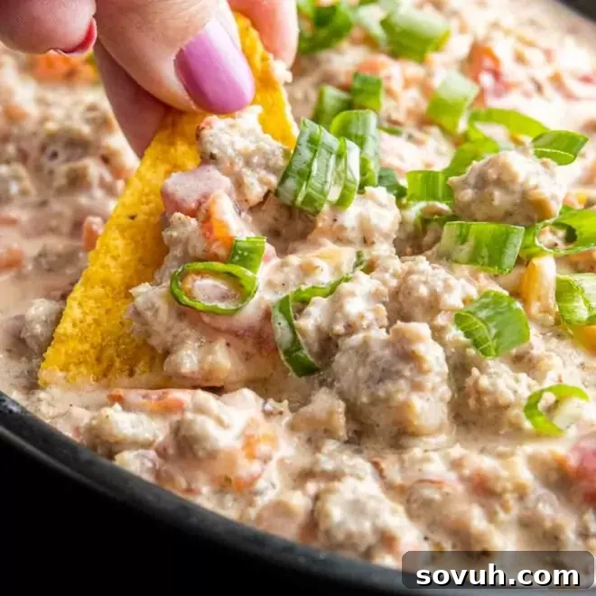 Sausage Cream Cheese Dip on a chip