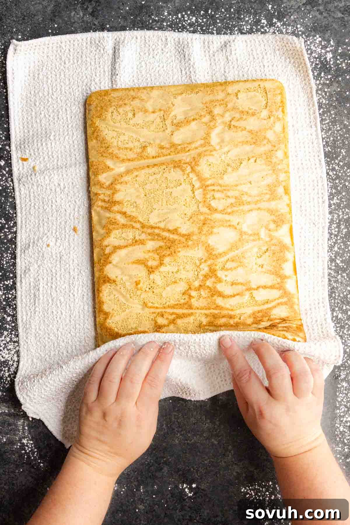 how to roll a Pecan Pie Cake Roll before it's filled