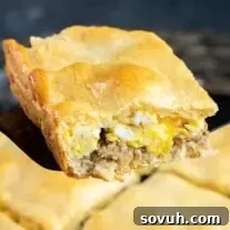 A slice of Eggs and Sausage Crescent Roll Breakfast Casserole