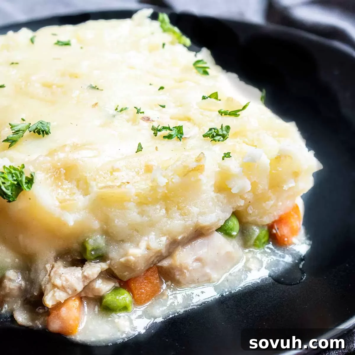 Delicious Turkey Shepherd’s Pie on a plate, ready to be enjoyed