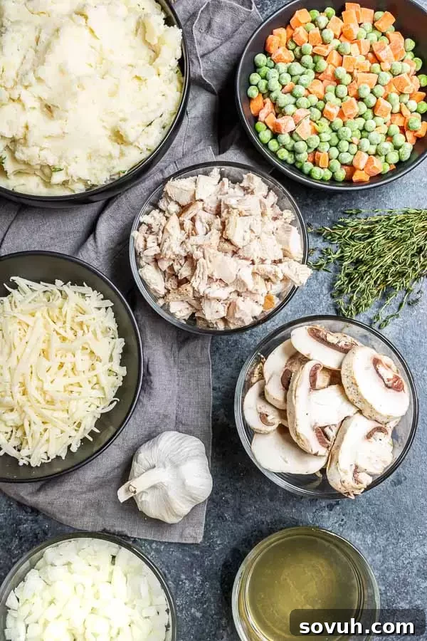 Essential ingredients for making Turkey Shepherd’s Pie displayed