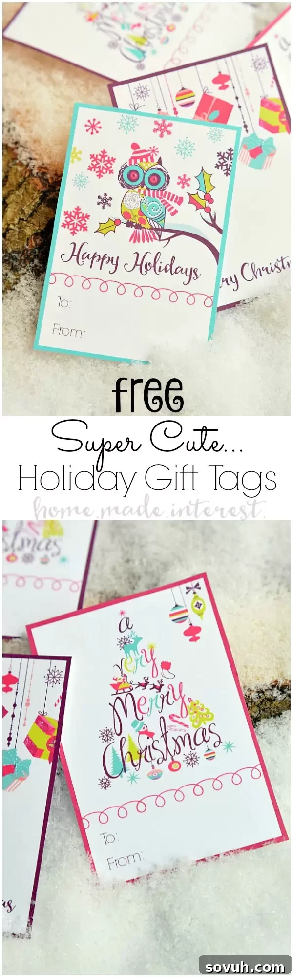 These free printable Christmas gift tags are a simple way to add a little color to your gift wrapping. 
