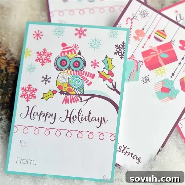 These free printable Christmas gift tags are a simple way to add a little color to your gift wrapping.