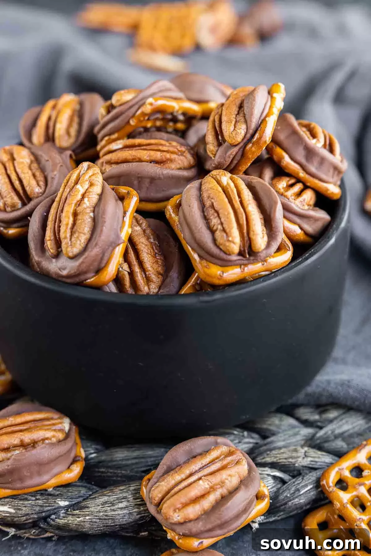 Batch of Rolo Pretzel Turtle Candy made in under 5 minutes, ready to serve