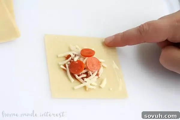 Crispy Pizza Wontons 6 These Pizza Wontons are a fun pizza snack for kids of all ages. Everyone will love this crunchy wonton filled with pizza sauce, cheese, and pepperonis!