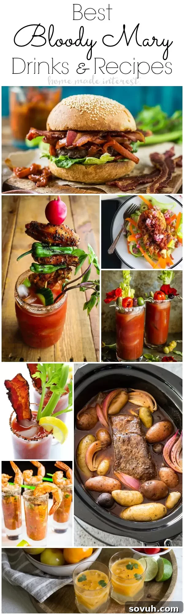 A perfectly crafted Bloody Mary, adorned with an elaborate garnish, inviting you to brunch.