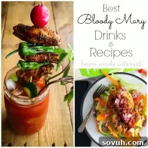 A diverse selection of premium Bloody Mary mixes and an array of creative garnishes laid out for a build-your-own bar.